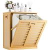 HITNET Mobile Bagno con Portabiancheria, Mobiletto Bagno Salvaspazio da Terra in Bambù con Portabiancheria, Sacco Interno Rimovibile con Maniglie per Lavanderia e Camera da Letto, Naturale