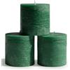 CANDWAX Set di 3 candele verdi da 7,6 x 7,6 cm, rustiche, non profumate, senza fumo, antigoccia, perfette come decorazione natalizia per la casa e come centrotavola per la tavola, candele natalizie
