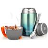 DUNSOO Contenitore termico per alimenti, 650 ml, in acciaio inox, con cucchiaio pieghevole, ideale per conservare zuppe, porridge, gelato e yogurt (verde, 650 ml)