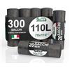 G.M. DISTRIBUZIONE GM 300 Sacchi Spazzatura 70x110 cm, Colore NERO, Capacità 110 Litri, Media Resistenza, Antigoccia, Sacchetti per Raccolta Indifferenziata, Fatti in plastica LDPE Made in Italy, 15 Rotoli da 20 Pezzi