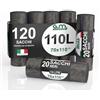 G.M. DISTRIBUZIONE GM 120 Sacchi Spazzatura 70x110 cm, Colore NERO, Capacità 110 Litri, Media Resistenza, Antigoccia, Sacchetti per Raccolta Indifferenziata, Fatti in plastica LDPE Made in Italy, 6 Rotoli da 20 Pezzi