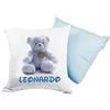 almatex Cuscino Personalizzato con Nome, 40x40, Sfoderabile e Lavabile con Morbida Imbottitura- Idea Regalo per Compleanno, Natale, (ORSO AZZURRO)