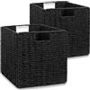 Aluusy Set di 2 Cesto Portaoggetti Intrecciato, Cesto in Vimini Pieghevole in Carta di Giacinto d'acqua, Cestino Intrecciato Quadrato 28x28x28cm, Cestino per Scaffale Kallax Bagno
