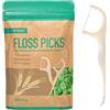 Y-Kelin Twin-Line Dental Floss Stick - 100 pezzi di stuzzicadenti ecologici in paglia di grano, filo interdentale, pulizia dei denti, sostenibili e riutilizzabili, vegani e cruelty-free