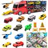 deAO Camion Macchinine Giocattolo per Bambini, 17 In 1 Portatile Trasportatore Macchinine con 10 Auto 2 Elicotteri, Camion Bisarca Macchina Trucks per Bambino 3+ Regalo Compleanno Maschio