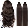TESS Extension Adesive Capelli Veri Biadesivo 40 Fasce Biadesive Remy Human Hair 55cm 100g #2 Marrone Scuro