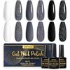 INPING Set di 6 smalti in gel UV, colore nero, bianco, grigio, glitterato, serie planetaria, per Halloween, casa, per manicure fai da te, salone di bellezza, 8 ml