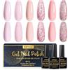 INPING Set di smalti gel UV per unghie in gel con glitter, colore rosa chiaro