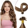 SEGO Extension Capelli Veri Cheratina 35 cm 25 Ciocche Extension Charatina Capelli Umani Remy Lisci Extension Cheratina Capelli Veri 25g #4/27 Marrone Medio mix Biondo Scuro