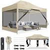 COBIZI Gazebo 3x4,5 Pieghevole Impermeabile, Esterno Resistente con Zanzariera Parete Laterale,Tende per Gazebo,Tendone Padiglione Pop Up per Feste Campeggio con Borsa(3 per 4,5m Cachi)