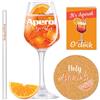 YYSWSAKY Bicchiere Aperol Spritz, cannucce in vetro con detti Aperol Spritz, set regalo Aperol Spritz, set con 1 bicchiere da cocktail e 1 cannuccia in vetro, Holy Aperoli, regalo Aperol per uomo e donna