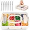 Turiueba Snack Box + 6 Forchette Acciaio Inox, Porta da Viaggio Bambini Cookie Contenitore con 8 Scomparti Coperchio Vassoio Portata Diviso Servire Noci Caramelle Healthy Storage Scatola Container Reusable