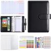 Hisdricus Raccoglitore ad Anelli A6, budget binder, money binder,Con 12 fogli di budget e 8 tasche con cerniera trasparenti, adatte per conservare contanti, francobolli, buoni sconto, ecc(nero)