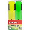 Kores - Bright Liner Plus: Evidenziatore dai Colori Fluorescenti, Giallo e Verde, Punta a Scalpello e Inchiostro a Base d'Acqua, Forma Ergonomica, Confezione da 2
