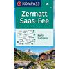 Kompass-Karten Carta escursionistica Kom 117. Zermatt, Saas-Fee: markierte Wanderwege, Hütten
