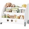 WOLTU Libreria per bambini in legno, scaffale per giocattoli a 3 livelli, organizza libri con ruote cameretta, bianco