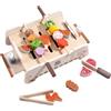 Set Barbecue Gioco Colori Pastello Griglia Giocattolo Legno Dettagli Stampati