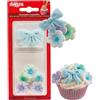 dekora - Fiori di zucchero per torte, decorazione commestibile con 7 fiori e 2 fiocchi blu, decorazioni dolci per cupcake, baby shower, gender reveal e pasticceria creativa