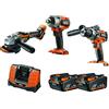 AEG - Set di 3 utensili Brushless - Trapano a percussione 18 V, avvitatore a percussione 18 V, smerigliatrice 125 mm 18 V, 2 batterie 4,0 Ah, caricabatterie, borsa portaoggetti - JP18AA3-402B LK1