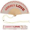 Fisura - Ventaglio originale in legno con scritta "Summer Love", ventaglio a mano moderno rosso, con laccetto incluso, idea regalo originale, 42,5 x 23 cm