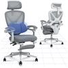 FLEXISPOT Sedia da Ufficio Ergonomica Bianco-Grigia, Sedia Girevole a Forma di X con Inclinazione a 135°, Braccioli Collegati, Supporto Lombare Regolabile, Poggiapiedi e Poggiatesta 3D