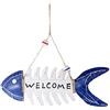 Ultnice Welcome Sign in legno pesce scheletro da appendere Home Shop Cafe decorazione (blu)