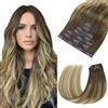HOTBANANA Extension per capelli con clip, senza cuciture, 56 cm, 110 g, 7 pezzi, da marrone noce a marrone cenere e biondo ossigenato, invisibili, in poliuretano, extension di capelli umani Remy lisci