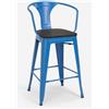 AHD Amazing Home Design Sgabello da bar in acciaio con schienale in legno in stile industriale Steel Wood Back - Blue