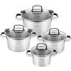 Florina Set di pentole FLORINA SMART I Set di pentole da 8 pezzi in acciaio inox di alta qualità I Pentole con coperchio multifunzionale e misurino I Manici rivestiti in silicone I Ideale per piano cottura a induzione, a gas, elettrico