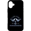 Fashion Book Custodia per iPhone 16 Plus Cape Cod Massachusetts Ancora nautica vintage con balene