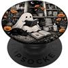 Librarian Ghost Book Lover Ghost Reader Book Lover Black Cat Cozy Library Moon PopSockets PopGrip Adesivo