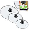 KADAX Set di coperchi per pentola, coperchio universale in vetro con manico, set di coperchi resistenti al calore in diverse dimensioni, coperchio in vetro per pentola, padella (20 + 24 + 28 cm