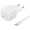 Belkin Caricatore da parete compatto da 45 W con cavo da USB-C a USB-C, ricarica rapida per Apple iPhone 16, 15, 14, Plus, Pro, Pro Max, Galaxy S25 Series, S24, Pixel 9, iPad, AirPods e altri, bianco