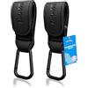Bdwing Ganci per Passeggino Porta Borse in Pelle, 2 Pezzi Universali Accessori Passeggino per Appendere Borse, Zaini e Borsa della Spesa, Antiscivolo, Cuciture Forti (Nero)