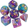 QMAY - Dadi Poliedrici da Gioco Doppio - Set di 7 Pezzi - Acrilico - Lake Blue Mix Viola + Glitter - Per D&D, RPGs e Giochi da Tavolo
