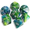 QMAY DND Dadi - Set di Dadi Poliedrici - 7 Pezzi per Dungeon and Dragons MTG RPG D&D D20, D12, D10, D%, D8, D6, D4 (Blu Misto Verde)