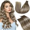 LaaVoo Extension Biadesive Capelli Veri 20pz 50g Balayage Marrone Chiaro Con Biondo Platino a Marrone Chiaro Biadesive Capelli Corti Lisci Extension Capelli Adesive Umani 35 cm #8/60/8