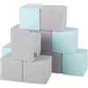 KiddyMoon Cubi di schiuma per bambini Cubi morbidi 12 pezzi Giocattoli di schiuma Giocattoli montessoriani con schiuma e tanto divertimento per i bambini, EU, Cubi: grigio chiaro-menta