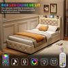 Moonbite Letto singolo 90 x 200 cm, spazio contenitore, testiera con ripiani, illuminazione a LED, porta USB-C, rivestimento in velluto, beige