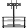 OEM Supporto TV in vetro per televisori da 32 a 70 pollici, orientabile di ±45° e regolabile in altezza, mobile TV in vetro con 3 ripiani, carico massimo 50 kg, VESA 600x400 mm