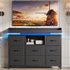 JiaOyu Comò con illuminazione a LED, credenza con 8 cassetti e scomparto aperto, mobile TV vintage con 2 porte USB e 2 porte AC, per camera da letto, soggiorno, corridoio, stabile, con protezione