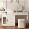 Luscriate Tavolo da toeletta con specchio LED, tavolo da toeletta allungabile con piano in vetro, tavolo cosmetico con cassetti e vano portaoggetti, design moderno, bianco, 90-160 cm (bianco, 170 x 40