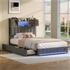 BIYFSDS Letto 90 x 200 cm con rete LED e USB, letto cassettiera 90 x 200 con 2 cassetti e 4 ripiani aperti, letto matrimoniale imbottito con testiera portaoggetti letti per adulti (grigio-7, 90 x 200)