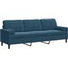 vidaXL Divano a 3 Posti con Cuscini Blu 210 cm in Velluto, divano, sofà, divano imbottito, divanetto, poltrona, divano lounge, divano da soggiorno
