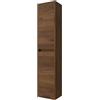Inbagno Colonna bagno sospesa 140 cm noce maya con ripiani regolabili e ante reversibili con chiusura soft-close, GAYA
