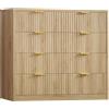 TEENFON Comò 8 Cassetti a Righe Verticali, Moderno Largo 120 cm con Maniglie in Metallo, funge da Mobile TV, Contenitore in Legno Massello per Abiti, Soggiorno e Ingresso, Legno Naturale