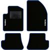 QUEMAR Tappetini Auto compatibili con Ford Fiesta MkV 5 serie 2002-2008/ Kit Tappeti Moquette e Gomma su Misura (Set 2 Anteriori + 2 Poster.)/Ricami e Colori Personalizzati (2 Ricami, Bordo Blu)