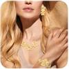 EVER FAITH Set di 3 gioielli vintage con fiore d'oro opaco in metallo floreale statement, orecchini boho e bracciale aperto largo Chunky set di bracciali alla moda matrimonio accessori per le vacanze
