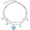 DAOCHONG Cavigliera a forma di stella marina a strato di tartaruga, per donna, in argento Sterling S925, con perle sintetiche, turchese, boho, spiaggia, a doppio strato, regolabile, da 22,9 a 26,7 cm, Argento