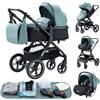 YAZOCO Passeggino Trio 3 in 1 Carrozzina Ovetto Pieghevole Set Viaggi Passeggino Neonato Sedili Parapiedi Zanzariere Carrozzina Multifunzionale (1 blu)